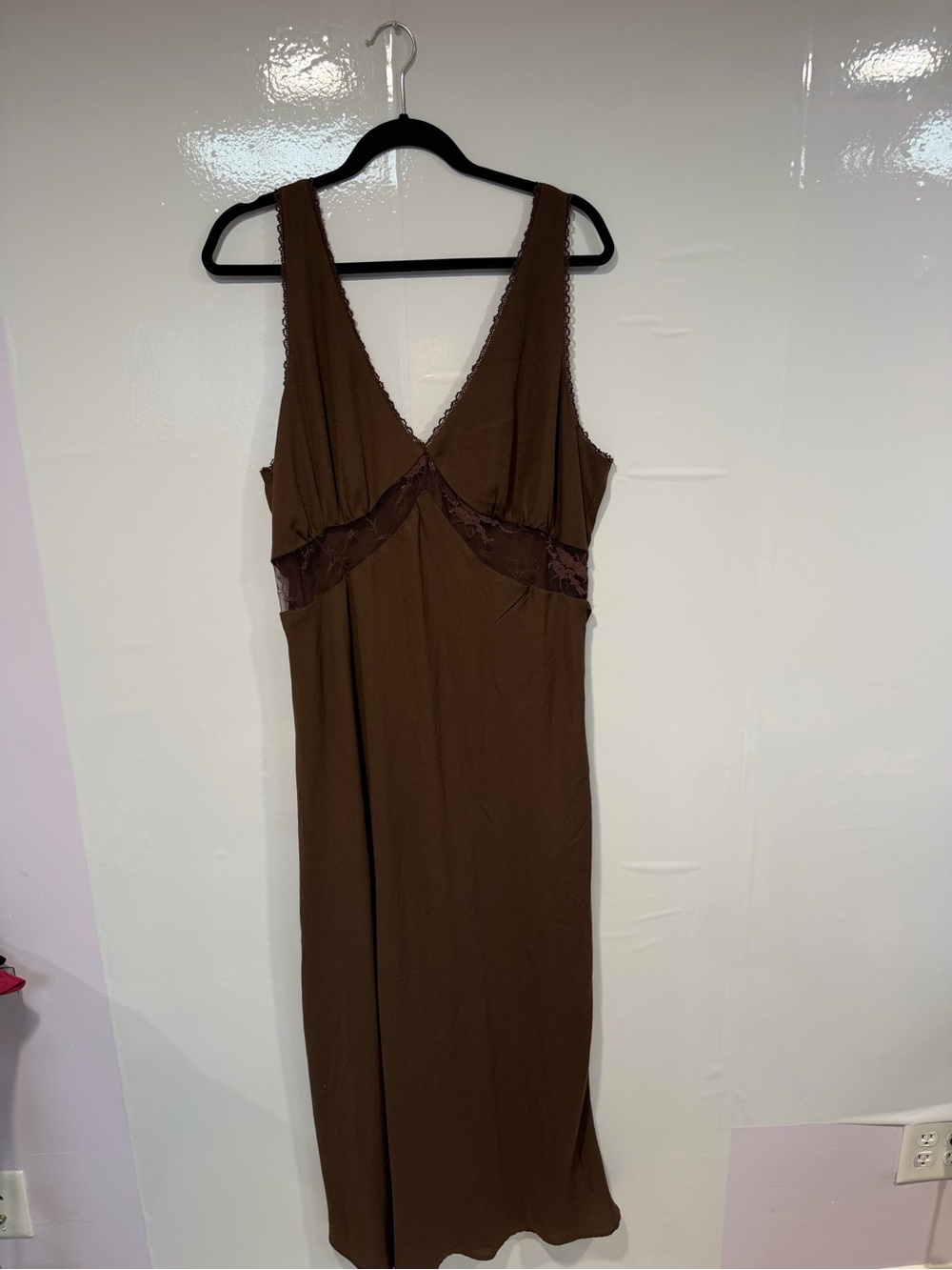 Brown V-Neck Lace Wild Fable Midi Slip Dress
